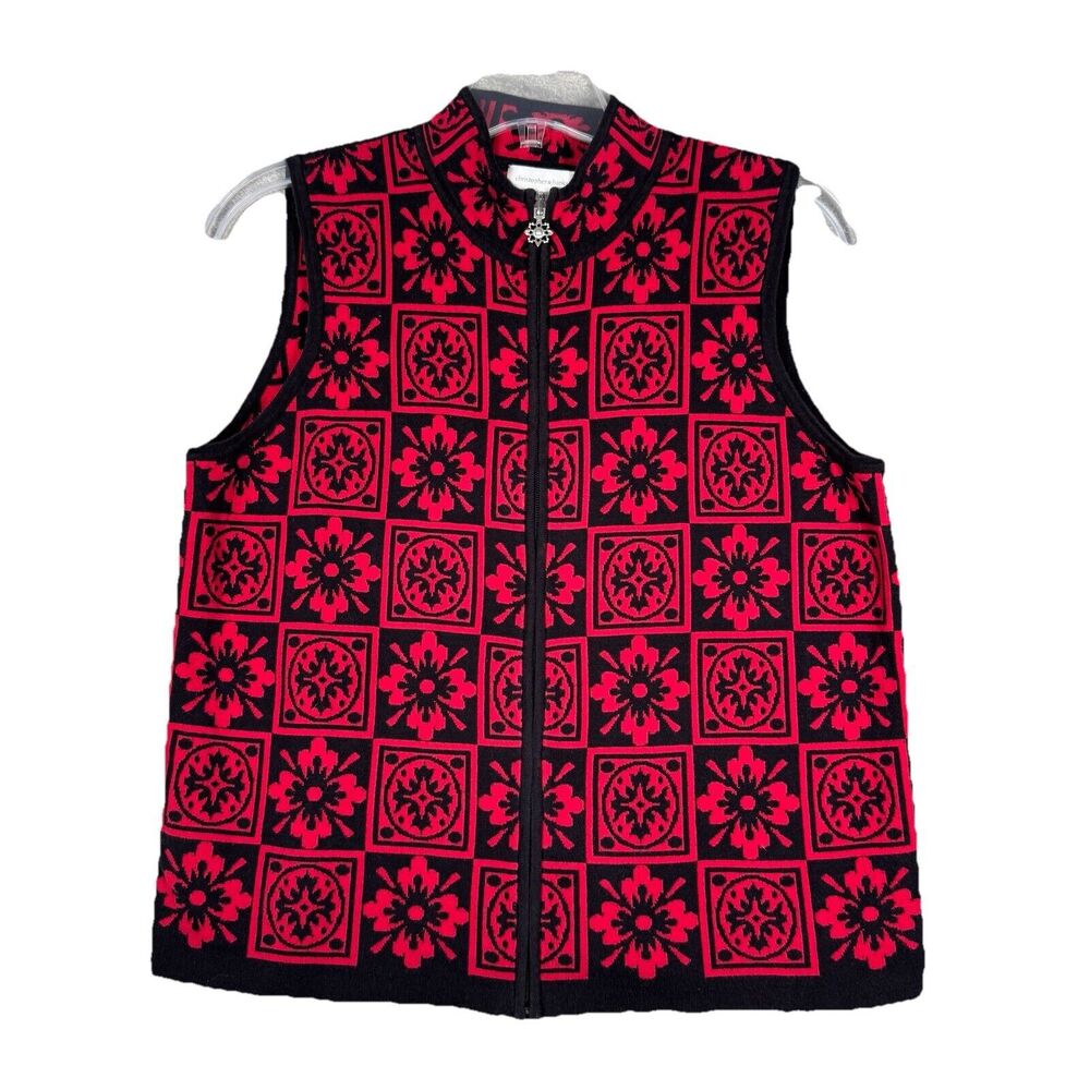Christopher & Banksβ Sweater Womens XL Red black Geometric Vest Grandma Bohemian